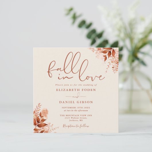 Invitation Fall In Love Rustic Autumn Floral Wedding (Debout devant)