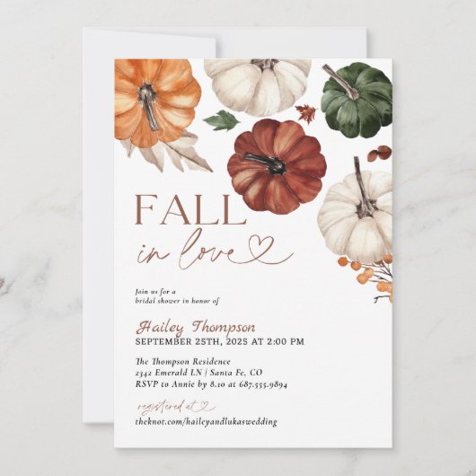 Invitation Fall In Love Rustic Boho Citrouille Fête des marié (Devant)