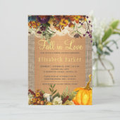 Invitation Fall in Love rustique floral burlap nuptiale douch (Debout devant)