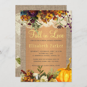 Invitation Fall in Love rustique floral burlap nuptiale douch