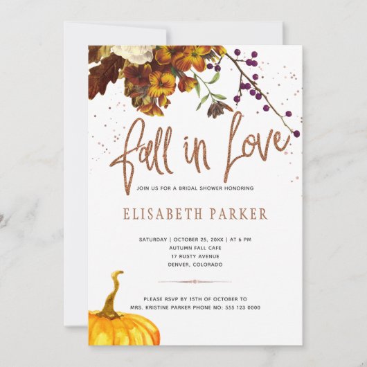 Invitation Fall in Love rusty floral moderne nuptiale douche (Devant)