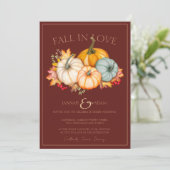 Invitation Fall in Love Terracotta Automne Citrouille Mariage (Debout devant)