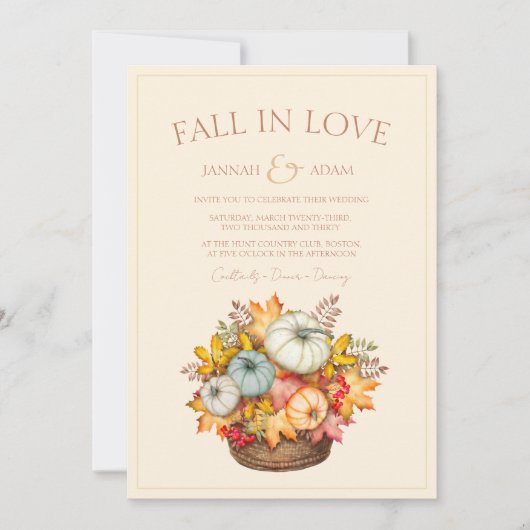 Invitation Fall in Love Terracotta Automne Citrouille Mariage (Devant)