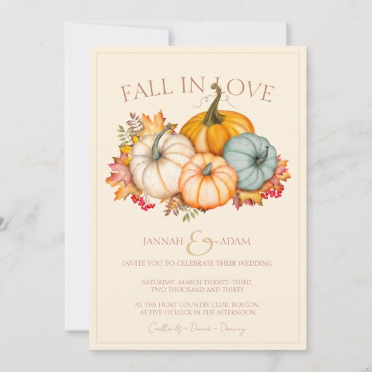 Invitation Fall in Love Terracotta Automne Citrouille Mariage (Devant)