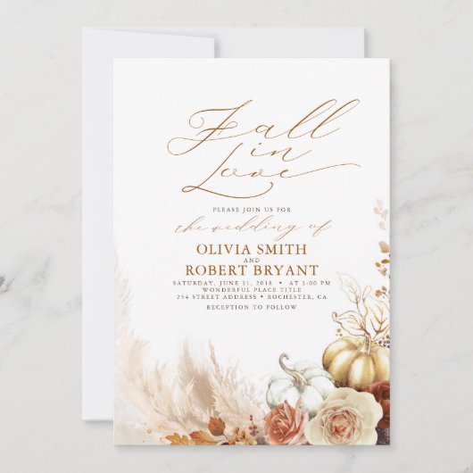 Invitation Fall In Love Terracotta et Citrouille or Mariage (Devant)