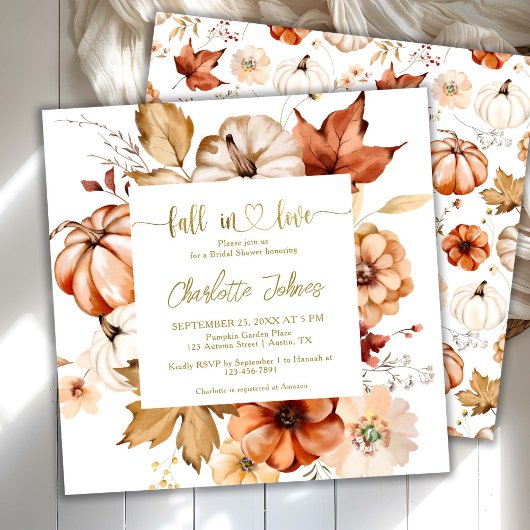 Invitation Fall In Love  Terracotta Gold Floral Bridal Shower