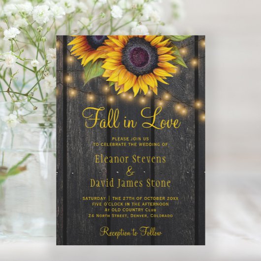 Invitation Fall in Love tournesols mariage campagnard rustiqu