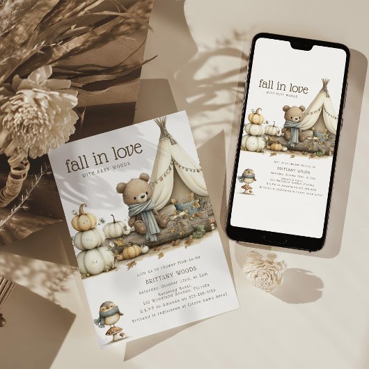 Invitation Fall In Love Woodland Bear Baby Shower
