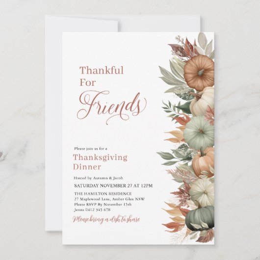 Invitation Fall Leave Thanksgiving Dinner Rustic Pumpkin  (Devant)