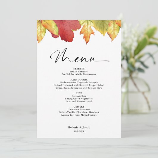 Invitation Fall Leaves Wedding Menu (Debout devant)