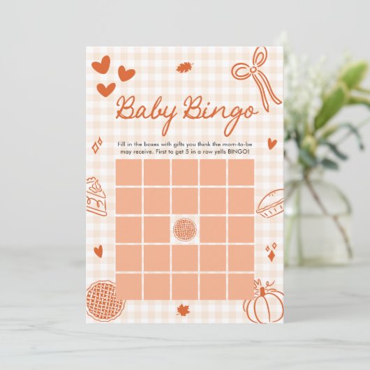 Invitation Fall Little Cutie Pie Baby Bingo Baby shower Jeu (Debout devant)