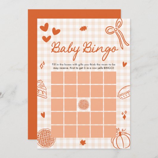 Invitation Fall Little Cutie Pie Baby Bingo Baby shower Jeu (Devant / Derrière)