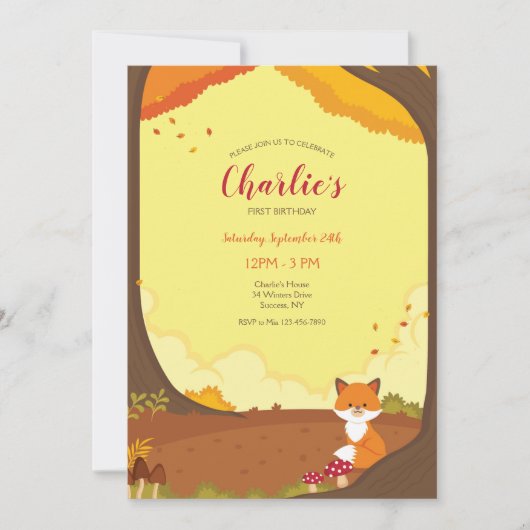 Invitation Fall Little Fox Frame Anniversaire  (Devant)