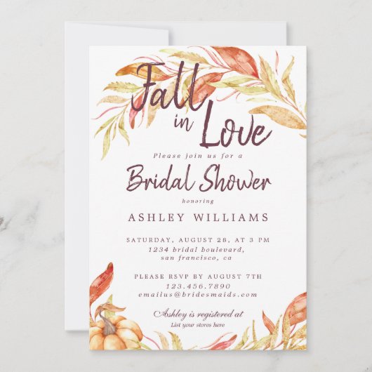 Invitation Fall Love Gold Foliage Bourgogne Fête des mariées (Devant)