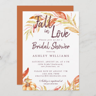 Invitation Fall Love Gold Foliage Burnt Orange Fête des marié