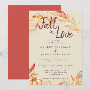 Invitation Fall Love Golden Foliage Antique Blanc Rouge Maria