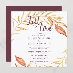 Invitation Fall Love Golden Foliage Automne Mariage Bourgogne