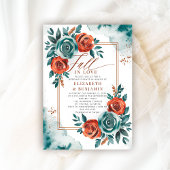 Invitation Fall Love Turquoise Orange Frame Mariage Fête des