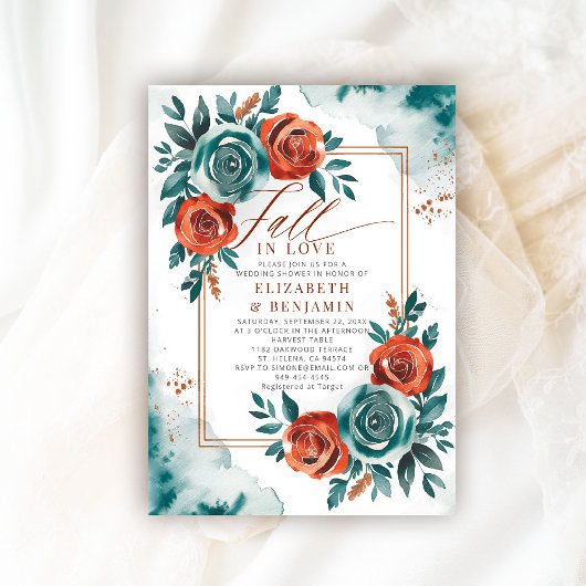 Invitation Fall Love Turquoise Orange Frame Mariage Fête des