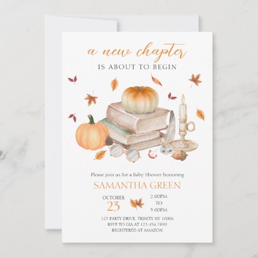 Invitation Fall New Chapter Will Soon Begin Baby Shower (Devant)