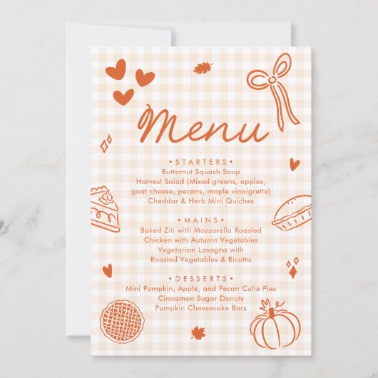 Invitation Fall Orange Hand Drawn A Little Cutie Pie Menu (Devant)