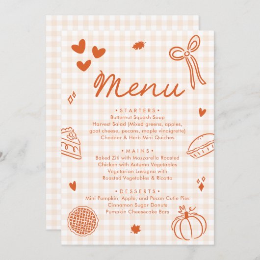 Invitation Fall Orange Hand Drawn A Little Cutie Pie Menu (Devant / Derrière)