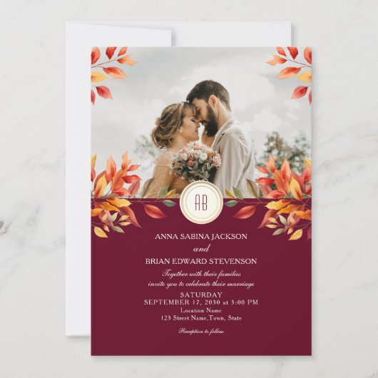 Invitation Fall Photo QR Code Wedding (Devant)