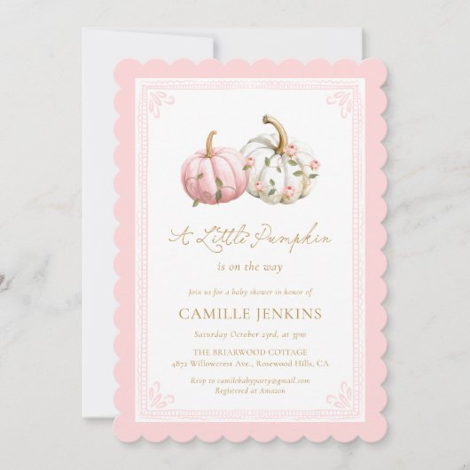 Invitation Fall Pink Pumpkin Baby Shower Invite (Devant)