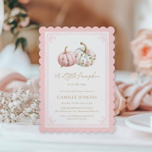 Invitation Fall Pink Pumpkin Baby Shower Invite