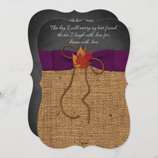 Invitation Fall quitte FAUX Burlap, Chalkboard Wedding Invita (Devant / Derrière)