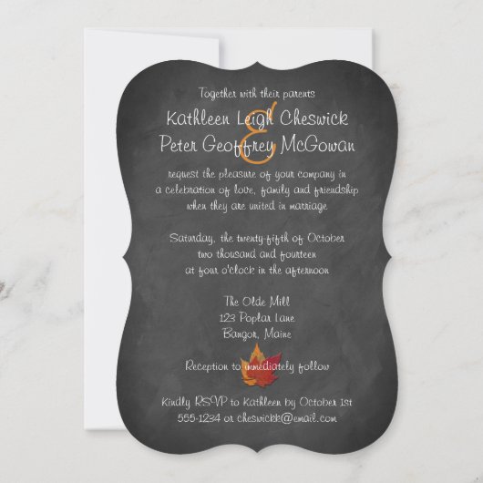 Invitation Fall quitte FAUX Burlap, Chalkboard Wedding Invita (Dos)