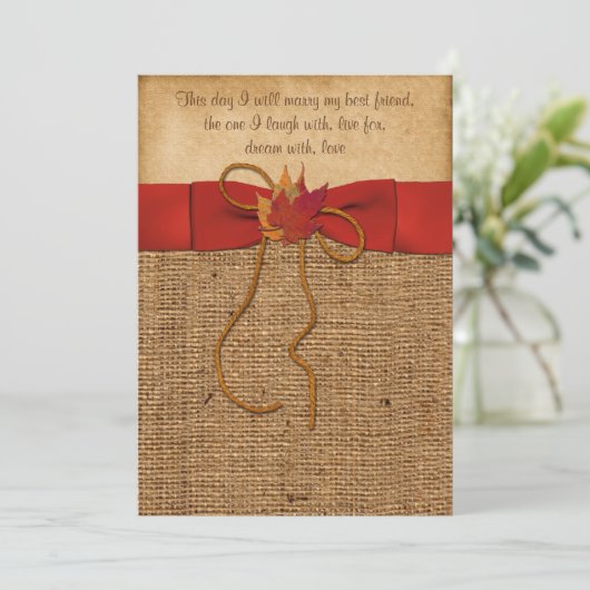 Invitation Fall quitte FAUX Burlap, Wedding Invite - Orange (Debout devant)