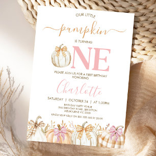 Invitation Fall Rose Girls Plaid Little Citrouille 1er annive