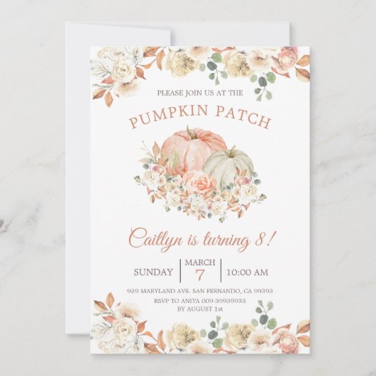 Invitation Fall Rustic Citrouille Patch 8e anniversaire (Devant)