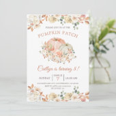 Invitation Fall Rustic Citrouille Patch 8e anniversaire (Debout devant)