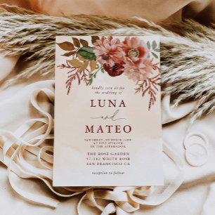 Invitation Fall Terracotta and Burgundy Floral Mariage