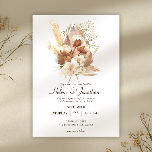 Invitation Fall Terracotta Floral Boho Mariage