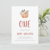 Invitation Fall Terracotta Floral Citrouille 1er anniversaire (Debout devant)