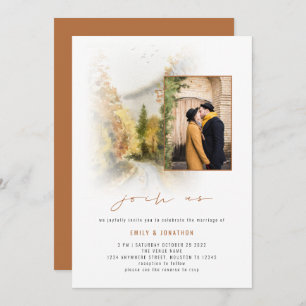 Invitation Fall Trees Photo QR Rejoignez-nous Mariage en terr