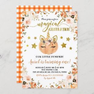 Invitation Fall Unicorn Citrouille Girl Anniversaire Invitati