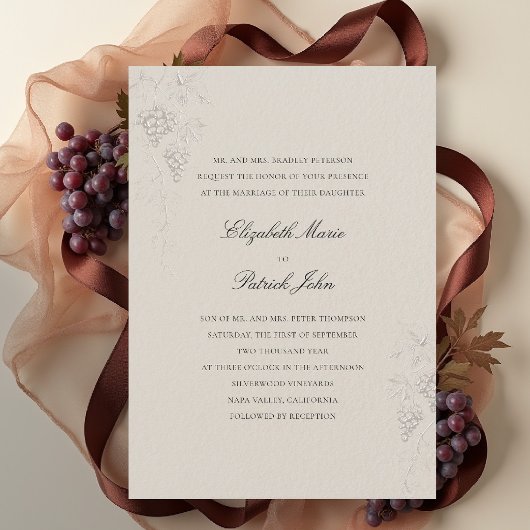 Invitation Fall Vineyard Winery Modern Classic Wheat Wedding