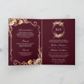 Invitation Fall Wildflower Crest Burgundy QR Code Wedding (Intérieur)