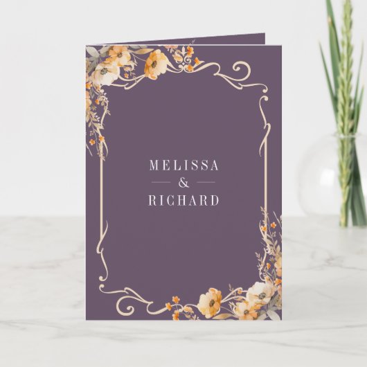 Invitation Fall Wildflower Crest Dusty Purple QR Code Wedding (Devant)