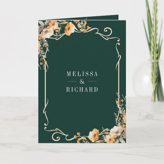 Invitation Fall Wildflower Crest Emerald QR Code Wedding (Devant)