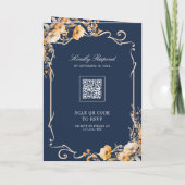 Invitation Fall Wildflower Crest Navy Blue QR Code Wedding (Dos)