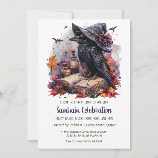 Invitation Fall Witch Raven Samhain Spooky Halloween Party (Devant)