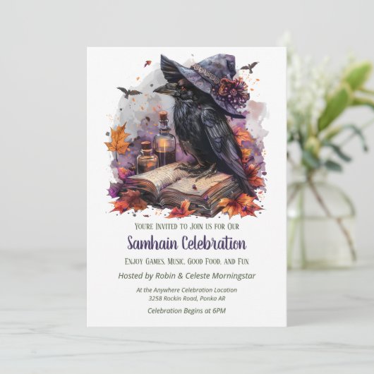 Invitation Fall Witch Raven Samhain Spooky Halloween Party (Debout devant)