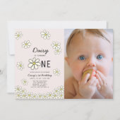 Invitation Falling Daisies Floral Pink Photo 1er anniversaire (Devant)