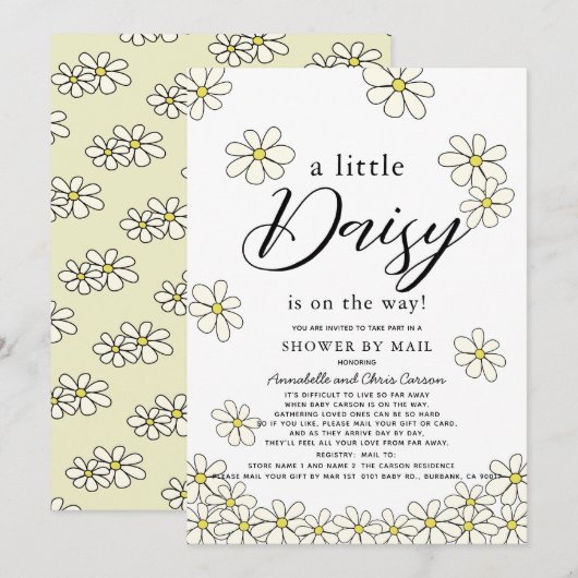 Invitation Falling Daisies White Floral Baby shower par la po (Devant / Derrière)