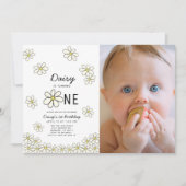 Invitation Falling Daisies White Floral Photo 1er anniversair (Devant)